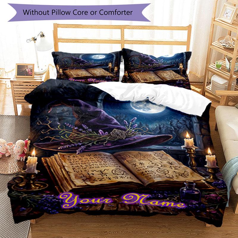 3PC Custom Name Moonlit Spellbook Bedding Set Duvet Cover Closure Includes 1 Duvet Cover & 2 Pillowcases for Bedroom