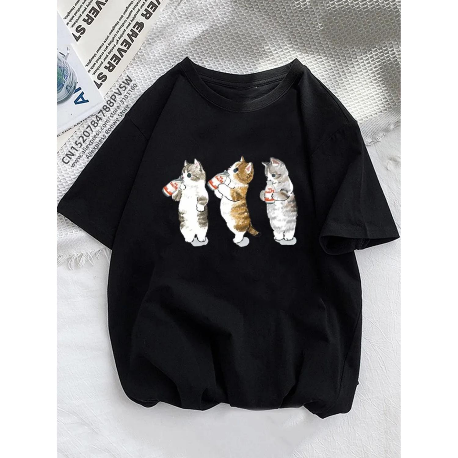 

Летние женские футболки с забавными оранжевыми котами для девочек, животные, домашние животные, стиль любви, модная одежда с короткими рукавами и принтом, женская футболка с рисунком S чёрный