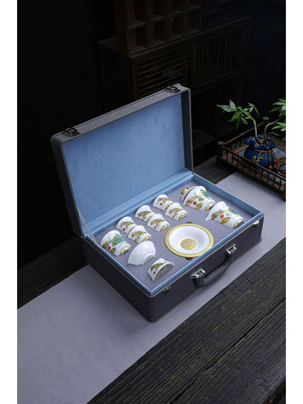 High-end Suet Jade Ceramic Kung Fu Tea Set