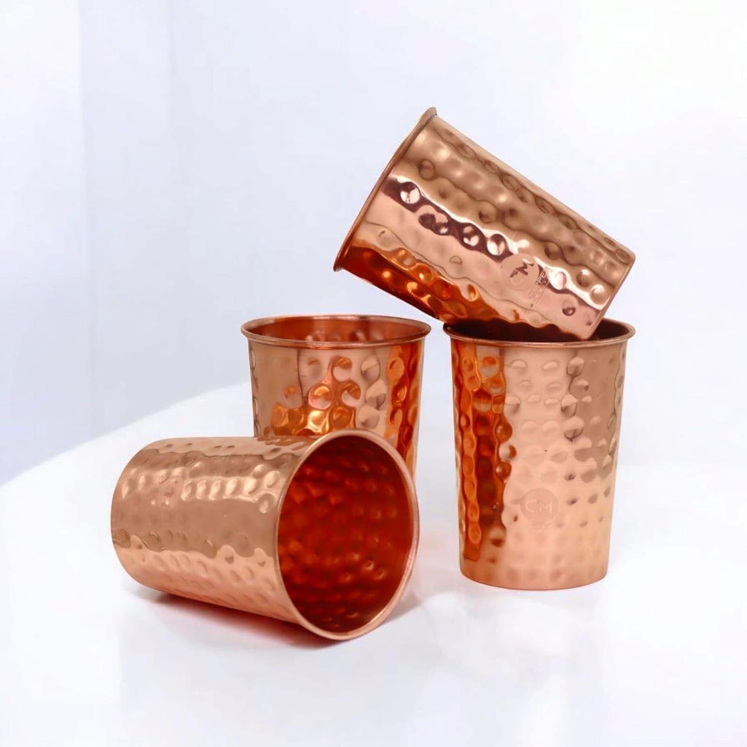 

Handcrafted Ayurvedic Drinkware for Water, Juice & Beverages | Pure Copper Glass Set for Home & Gifting Volume - 300 ML (Set of 4)
