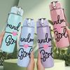 1PC Grandmas Girl Cursive Lettering Art 750ml Color Plastic Sports Water Bottle Leakproof Flip Straw Lid Suitable for Sports Office Home Use