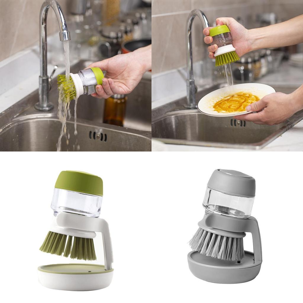 Household Dish And Pot Brush With Builtin Liquid Injector For Lazy Clean