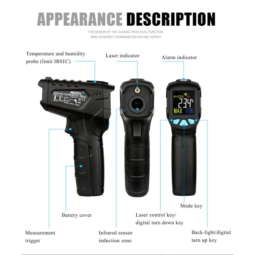 1.5V 12 Points IR01A Infrared Thermometer Color Screen VA Return Screen Humidity Meter Temperature Infrared Thermometer Hygrometer