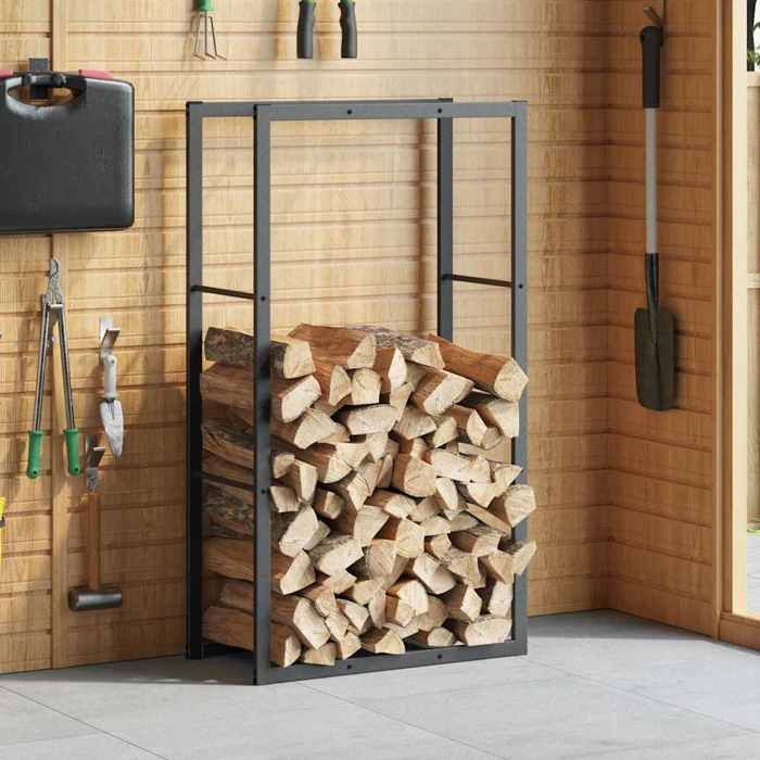 VidaXL Portant de bois de chauffage noir 110x30x61 cm acier, porte-bûches, étagère à bois, support de stockage de bois de 4018466