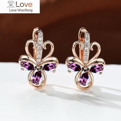 Luxury Female Rainbow Zircon Small Earrings Charm Rose Gold Color Clip Earrings For Women Dainty Crystal Flower Wedding Earrings
