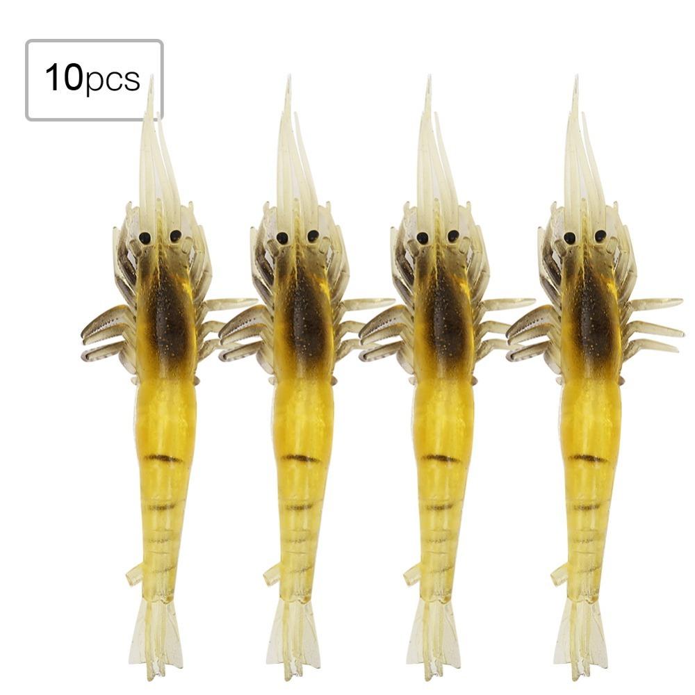 10PCS Leurres Crevettes PVC Leurres Souples de Pêche Appâts Crevettes Durables Pêche au Bar