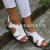 Shoes summer new sandals women's Velcro stitching hollow thick sole heel large size open toe casual