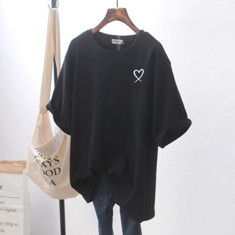 Women s T-shirt loose white short-sleeved Korean version of simple college with casual love printed T-shirt half-sleeved bottoming shirt M