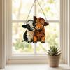 2D Acrylic Highland Cattle Hanging Ornament, Stained Glass Effect Farmhouse Wall Decor with Metal Chain, UV Printed Sun Catcher for Window Light