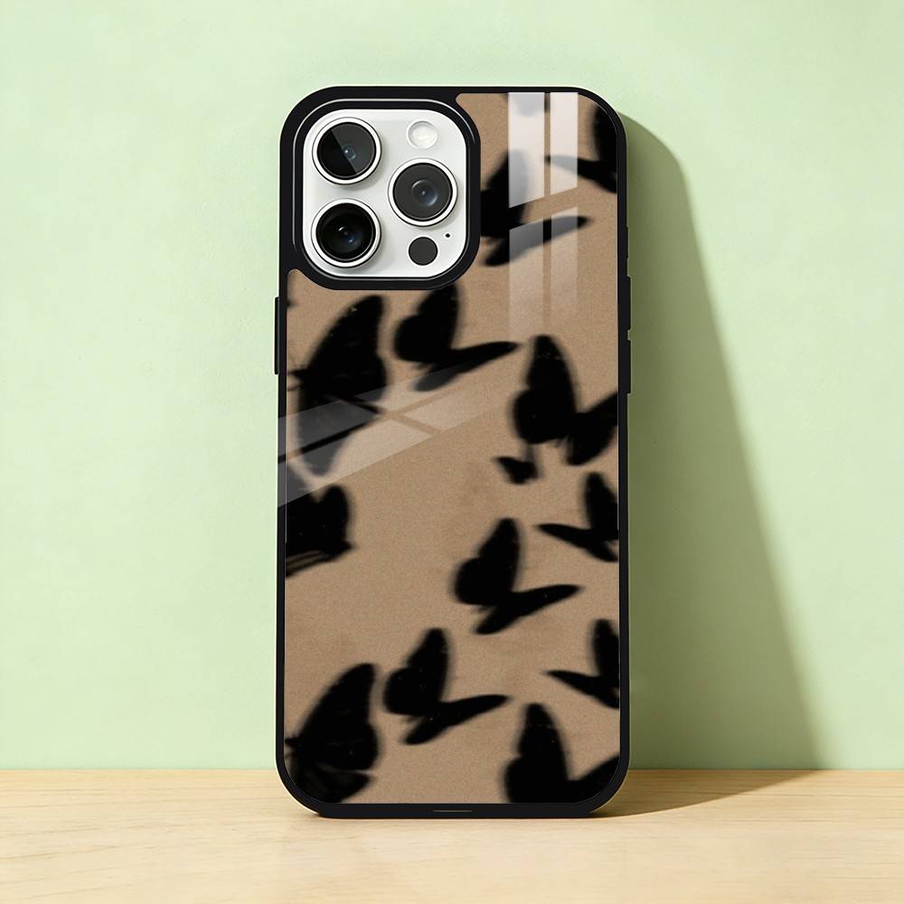 

AAA Black Butterfly Phone Case For iPhone 17,16,15,14,13,12,11,Pro Max,Plus Candy Silver Cover iPhone14