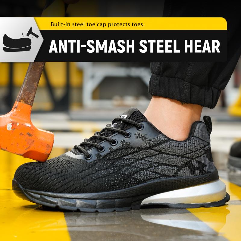 Men'S Safety Shoes Steel Toe Cap Work Shoes Anti Smashing Puncture Prevention Protective Shoes Security Sneakers Wear Resistant