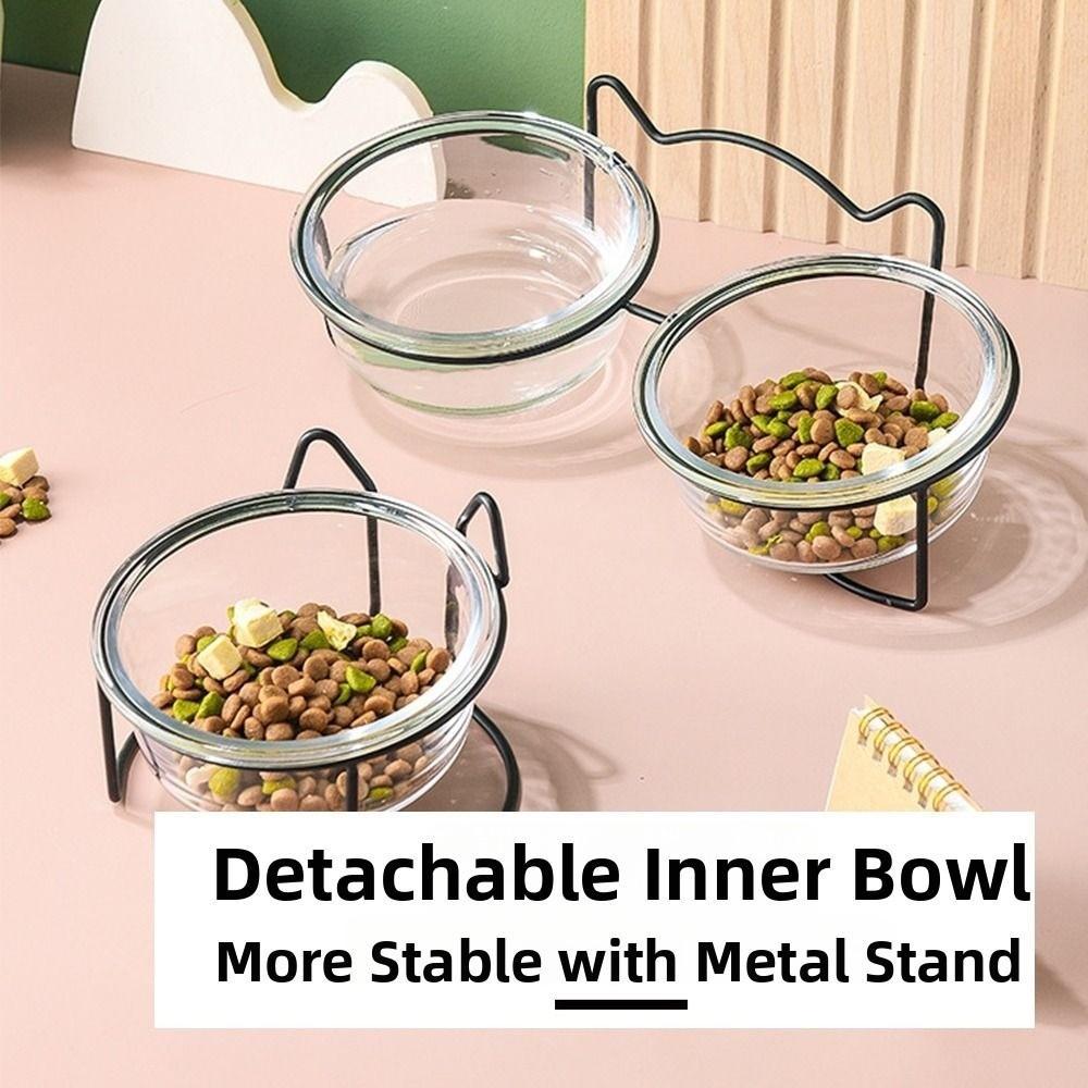 400ml Double Glass Bowl Glass Cat Dog Bowl with Iron Frame Gold Stand Raised Water Feeder Bowl Puppy Food Bowl Cat and Dog
