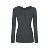 Curved Pure New Style Half-open Collar Button Long-sleeved T-shirt for Women Slim Base Shirt Shoulder Top