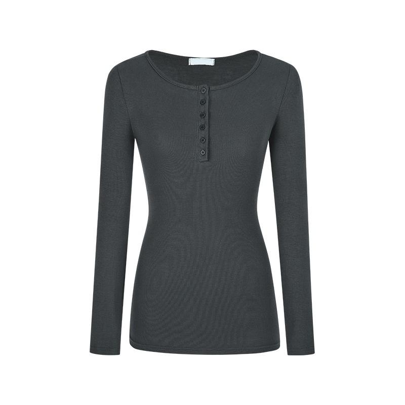 Zakřivený Čistý Nový Styl Polorozepnutý Límec Knoflíkový Tričko s Dlouhým Rukávem pro Ženy Slim Základní Košile Ramenní Top