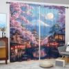 2 Panels Cherry Blossoms in Towns Under Mount Fuji Curtains   Shade and Privacy Protection   Suitable for Decorating Various Rooms