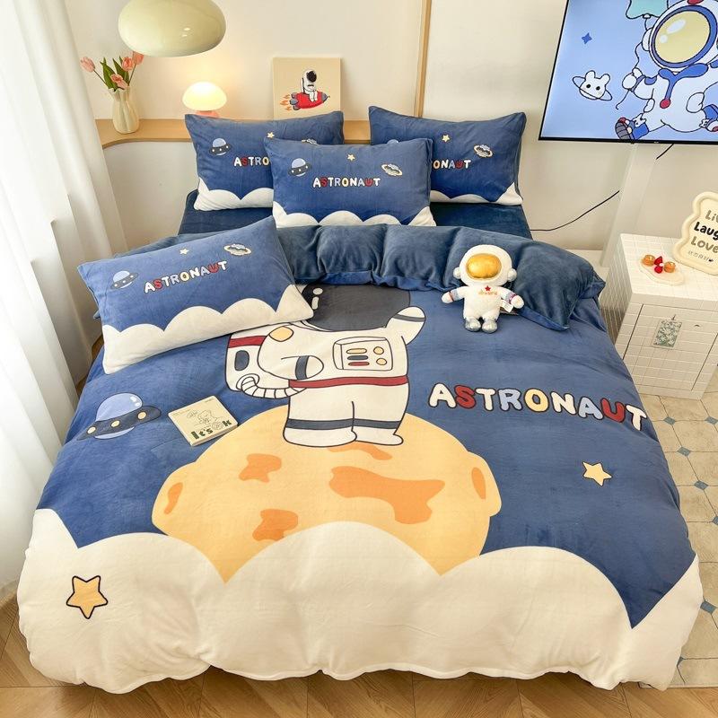 

Thickened Milk Fleece Four-Piece Set, Fleece Quilt Cover, Bed Sheet, Dinosaur Flange Coral Fleece, Three-Piece Set For Children S Bed 0.9m sheet 3pc- 150 * 200cm quilt core