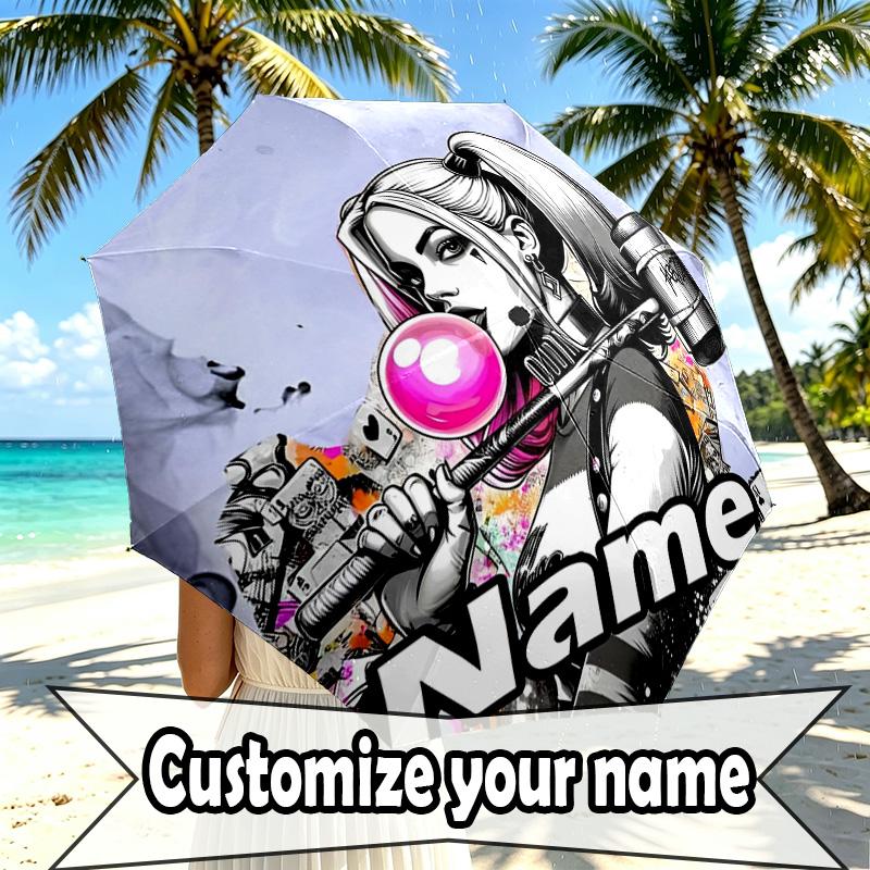 Custom Name Personalized Superhero Print Umbrella, Auto Open Close, 8‑Rib Sturdy Frame, Commute Camping Hiking Use, Birthday Gift