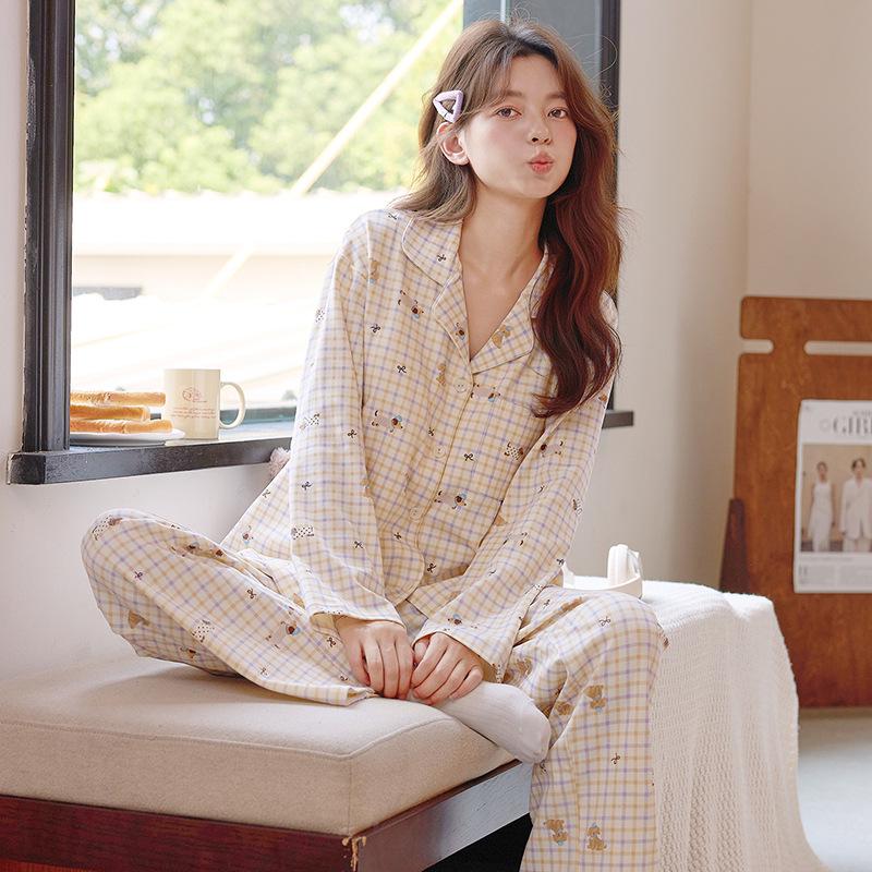 2025 Neues Damen Süßes Langarm-Pyjama-Set – Frühling/Herbst Zweiteiliger Cardigan und Hose
