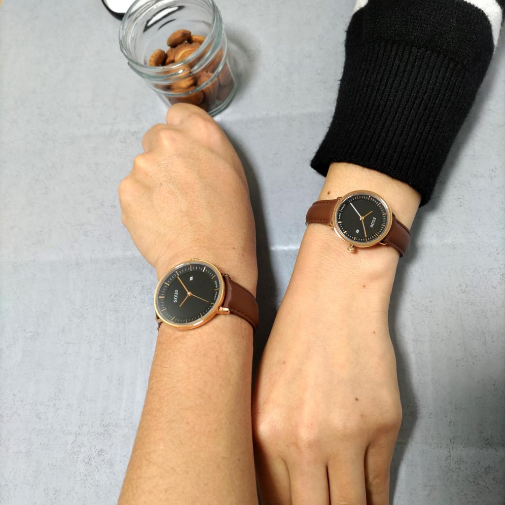 soue Pair Watch A Basics Pair Watch Ladies Pair Couple 38mm x 30mm Leather Belt Brown Black Dial [Soue] Men's