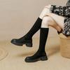 NEW Fall Women Shoes Round Toe Chunky Shoes Women Winter Split Leather Knight Boots Thick Heel Knee High Boots Retro Boots Women