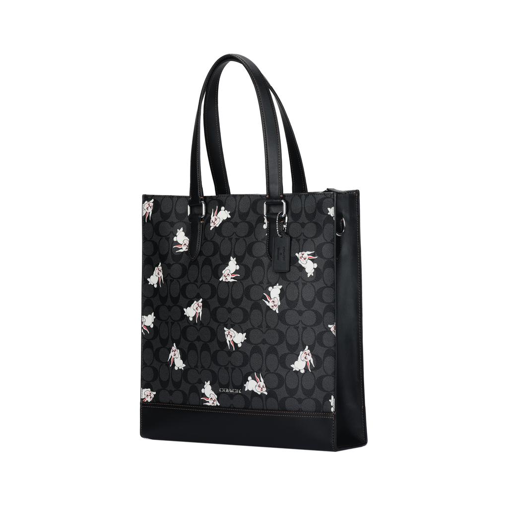 Coach X White Rabbit Collaboration Graham 36 Classic Logo Print Faux Leather Tote Bag Women Tote Bags Black CG299-QBA5F