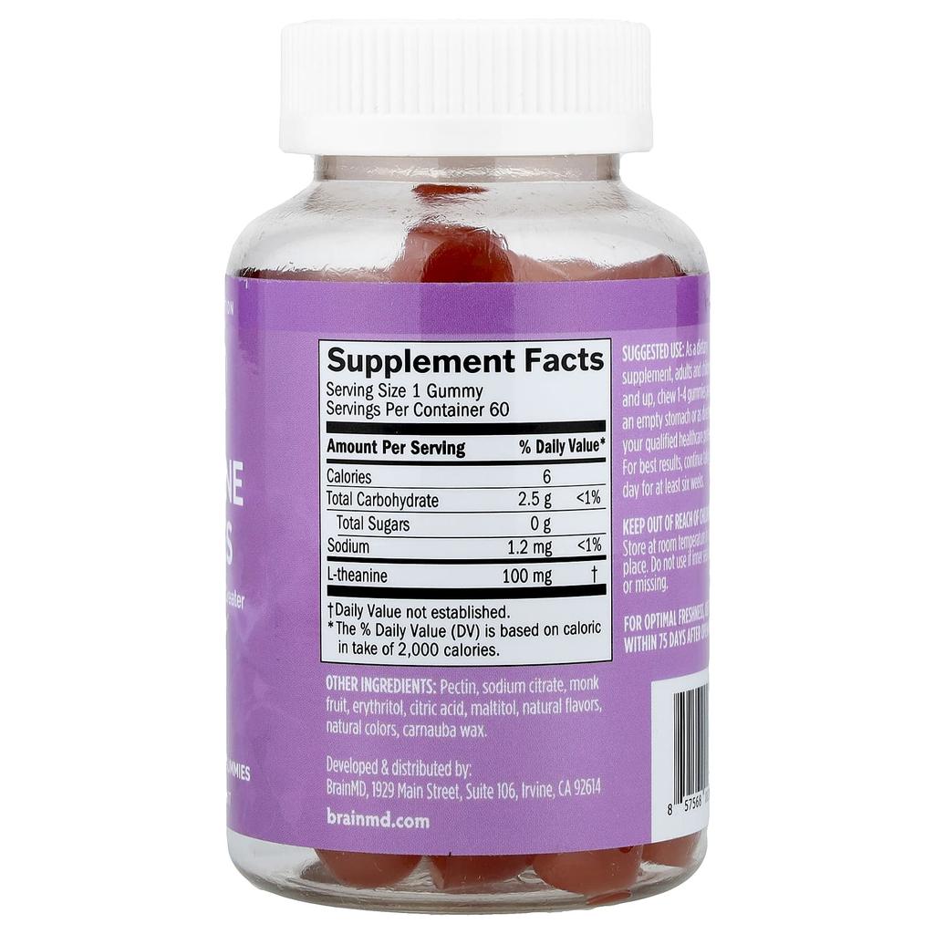 BrainMD, L-Theanine Gummies, Berry, Vegan, 60 Gummies (100mg per Gummi)
