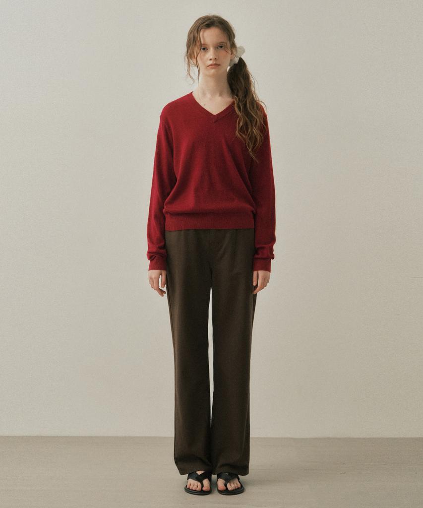 Wednesday Oasis For Woman Loewe Angora Blend V-Neck Knit_Red(Wc25-Kn44)