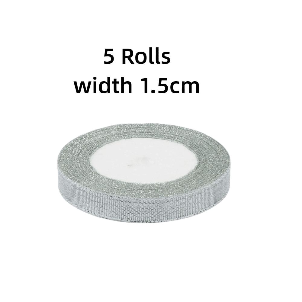 DIY 5 Rolls Satin Ribbon Glitter Gold Silver Gift Packaging Ribbon Organza Ribbon Craft Supplies