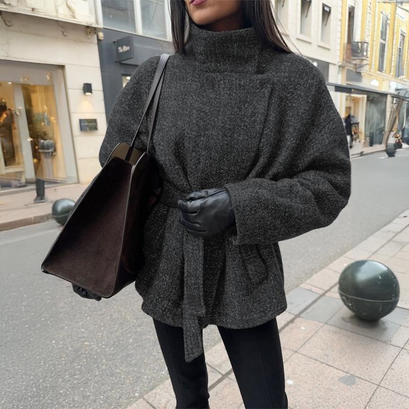 Elegant Fashionable Lace-up Long-sleeved Coat for Women In Autumn and Winter