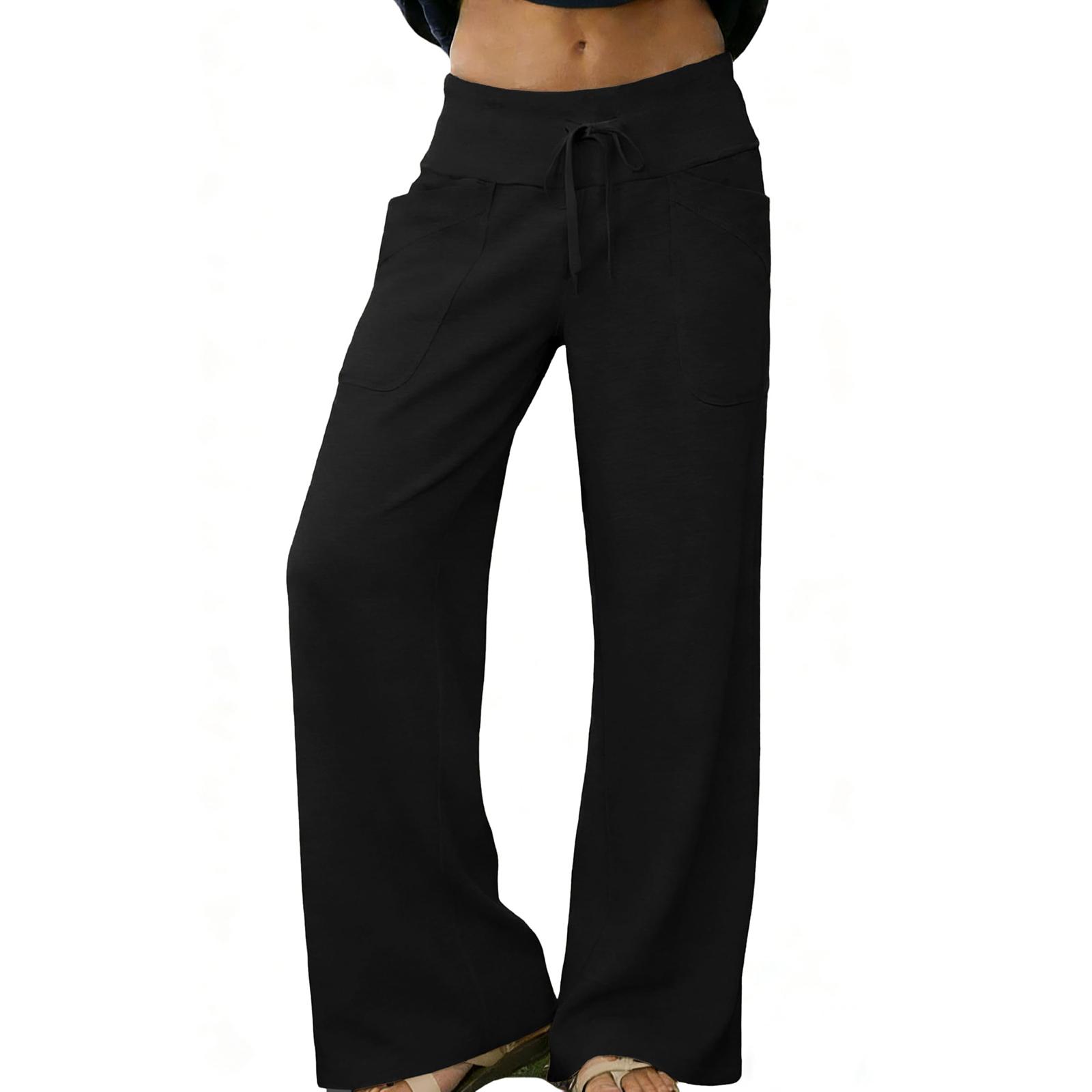 Women s Casual Wide Leg Pants Elastic Waistband Drawstring Lounge Trousers Soft Comfortable Fabric Relaxed Fit L