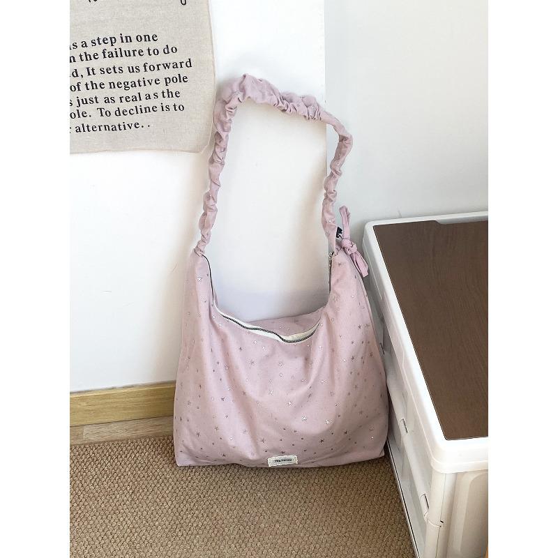 Spring New Dopamine Star Canvas Crossbody Bag for Women Korean Style Pleated Shoulder Handbag