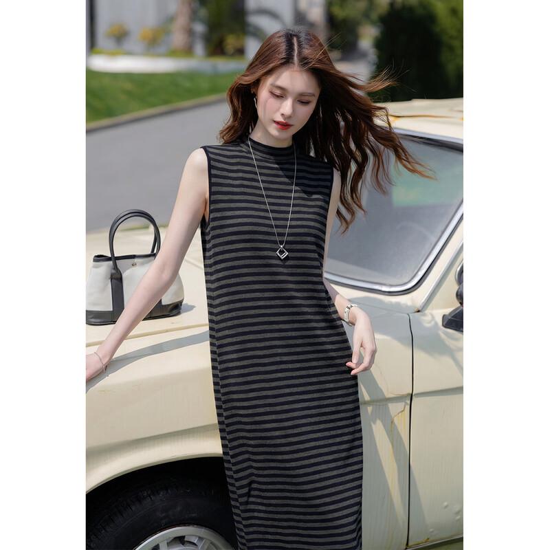 Mokana Damen Vintage Locker Lässig Lang Ärmellos Kleid