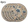 4 Pcs Flower Print Placemats 2D Round Polyester Washable Table Mats for Restaurant Home Daily Festival Use