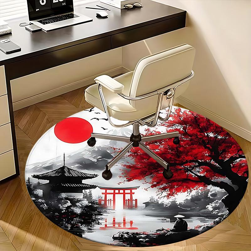 Japanese Landscape,Traditional Pagoda Scene Chair mat Round Rug Office carpet, Machine Washable, Non slip, Suitable for Living Rooms, Bedrooms