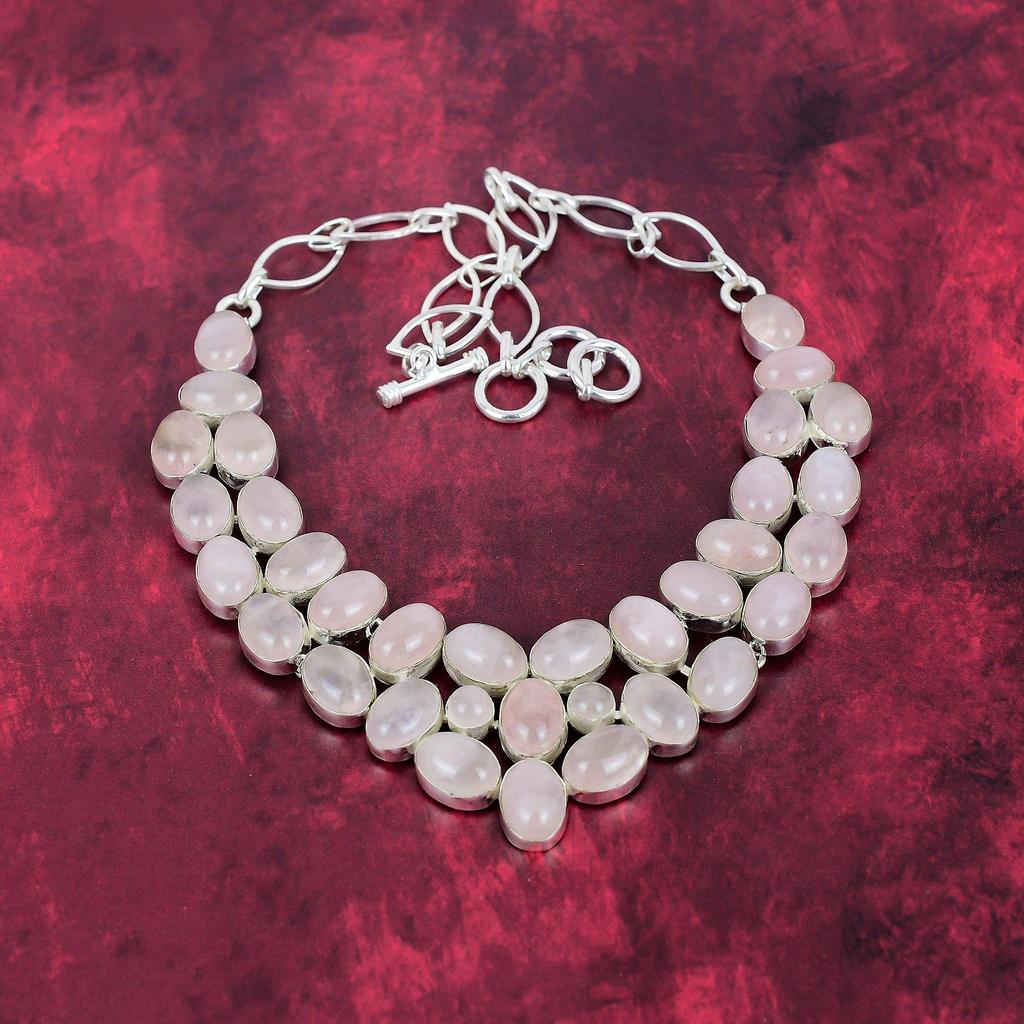 Collana Gioiello Quarzo Rosa Fatto a Mano Ultimo Design, Collana Pietra Preziosa Argento Sterling Massiccio 925, Regalo Per la Mamma