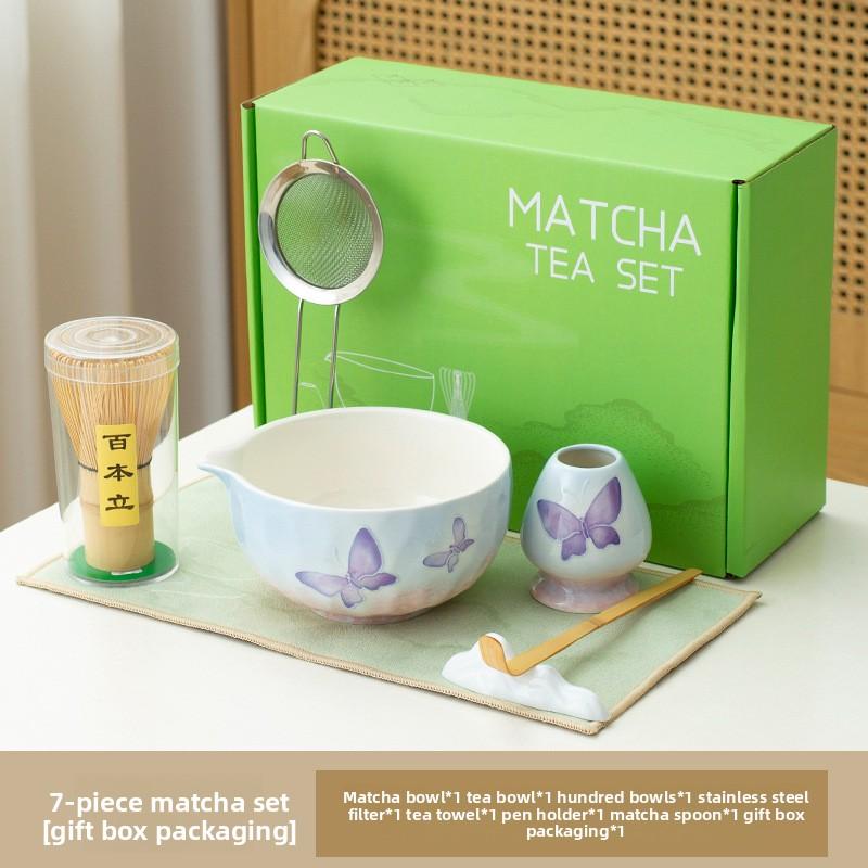 Bamboo Matcha Whisk Set Ceramic Tea Bowl Traditional Japanese Tea Making Tools Home Kitchen Accessories Gift