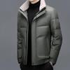 Men's Thickened Genuine Leather Down Jacket - Plus Size, Middle-Aged & Elderly, Winter Turn-Down Collar Outerwear, Loose Fit
