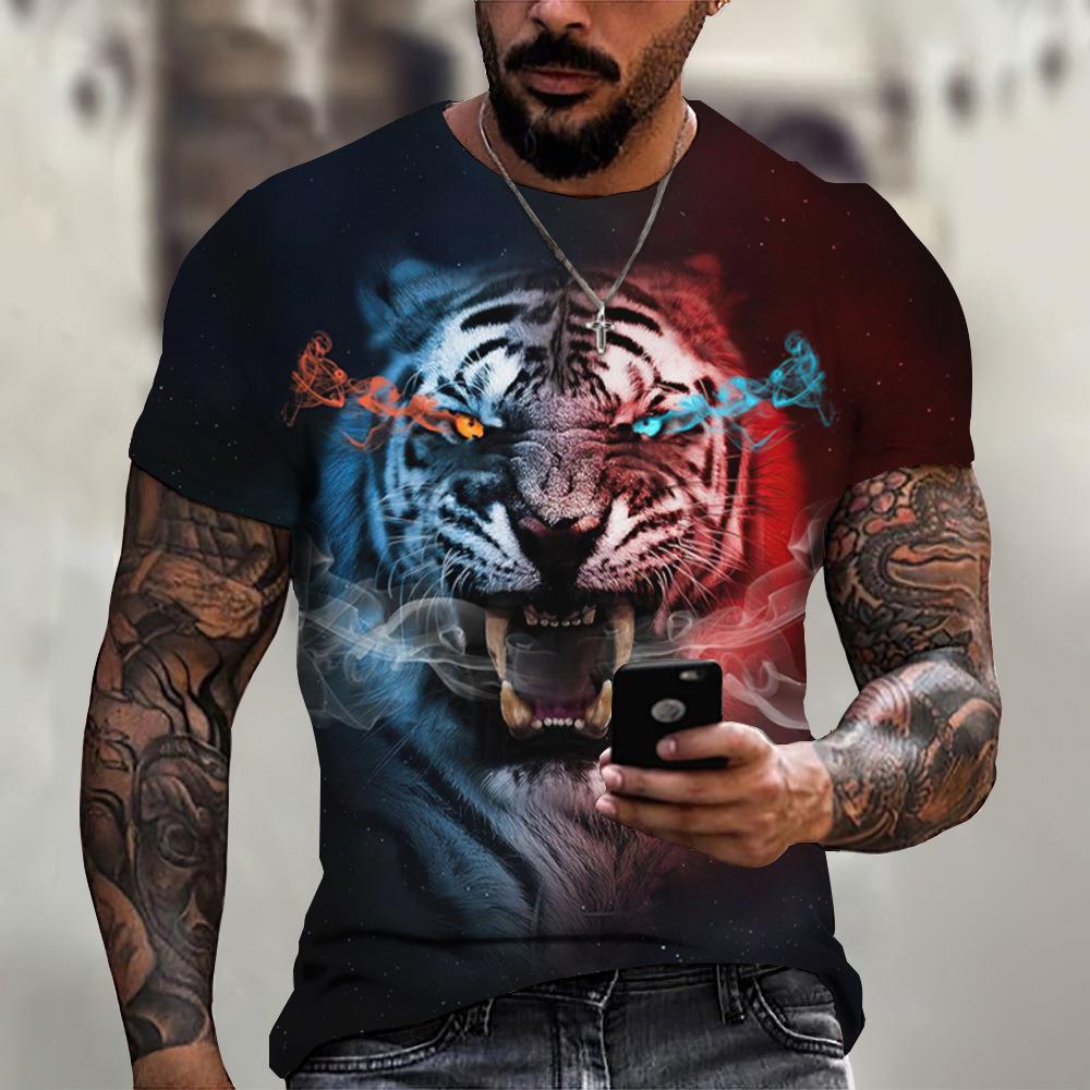 

Летний топ с круглым вырезом и принтом 3D животных, модные повседневные футболки с короткими рукавами для мужчин XS