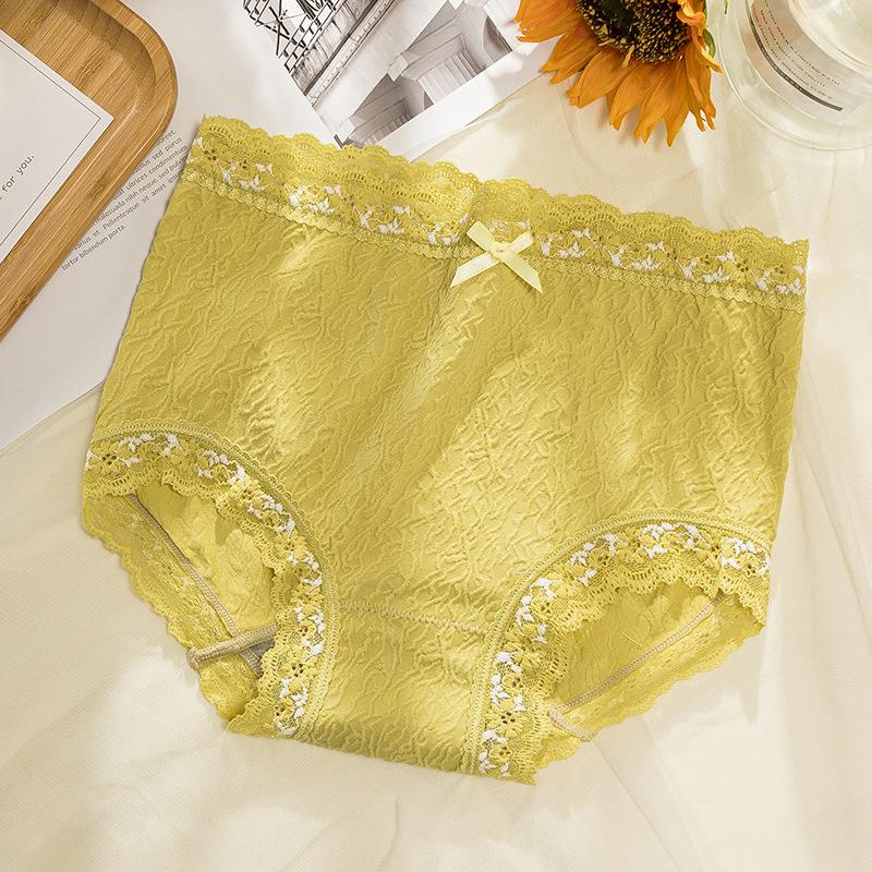Women's Pure Cotton Bottom Crotch High Elasticity Lace Sexy Underwear, Breathable Mid Waist Lightweight Briefs