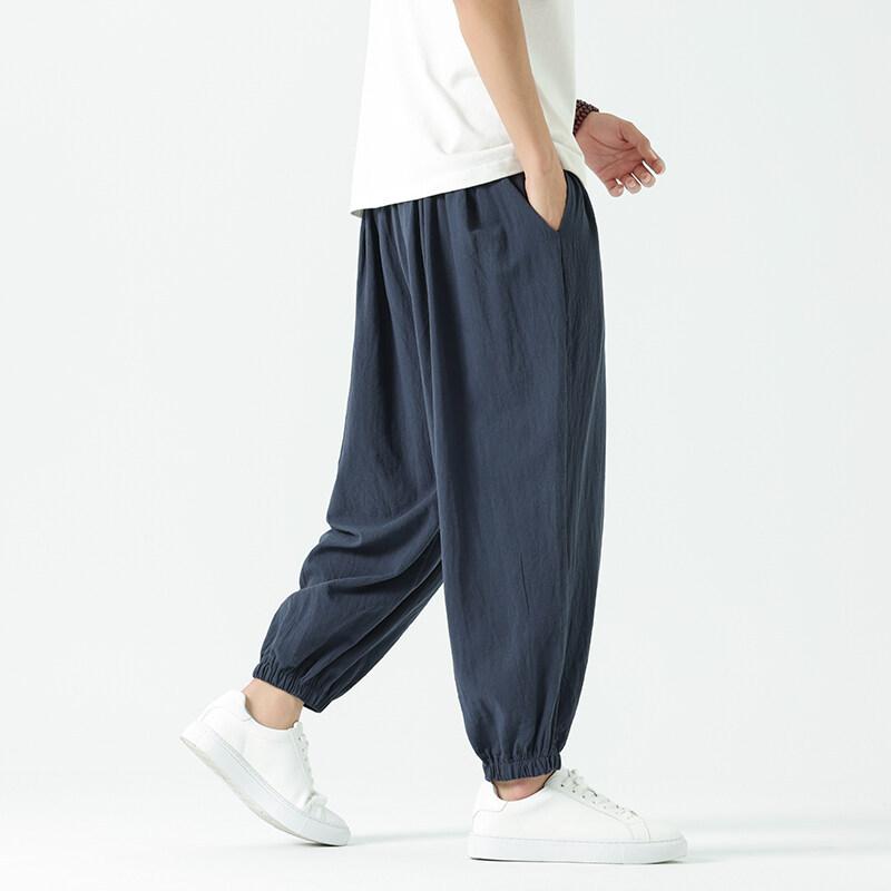 Spring Summer  Men's Cotton and Hemp Pants Loose Drawstring Lantern Pants Haren Pants Japanese Casual Pants