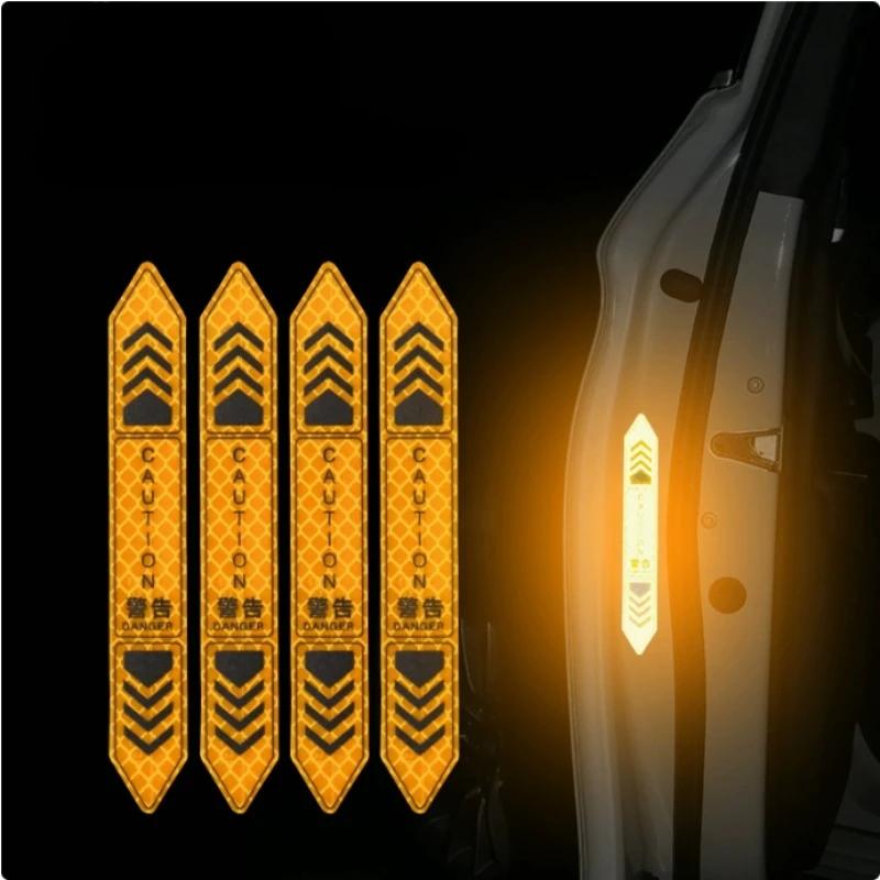 4Pcs Reflective Open Warning Stickers for Car Door, Night Visibility Auto Safety Prompt Decals
