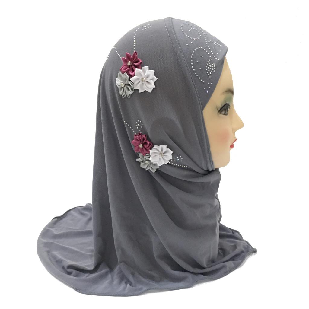 Fit 2-5 years old small girl cute hijab cap with flower beautiful muslim scarf islamic headscarf hat amira pull on headwrap