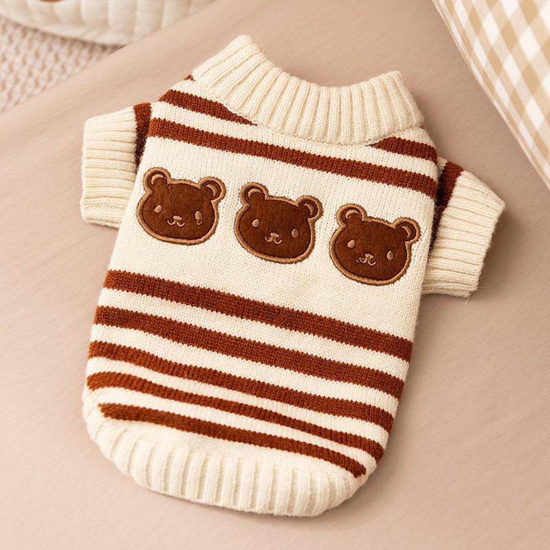 Striped Thickened Front-Opening Sweater for Small and Medium-Sized Dogs