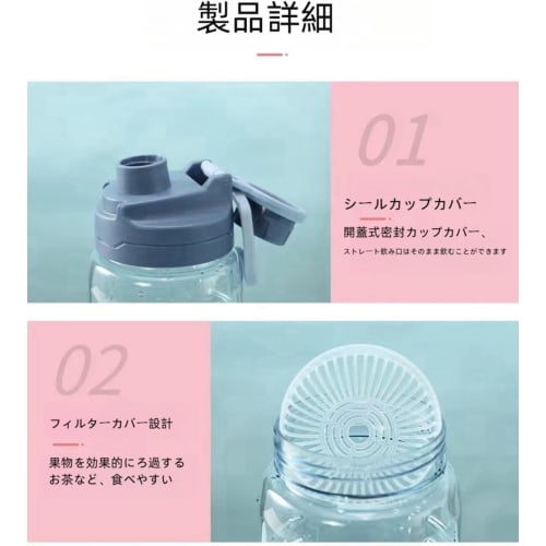 1.5L/2.2L Large Capacity Clear Plastic Water Bottle, Direct Drinking, Leak-Proof, Stylish, for Adults and Children, Outdoor Sports, Hiking, Camping, R