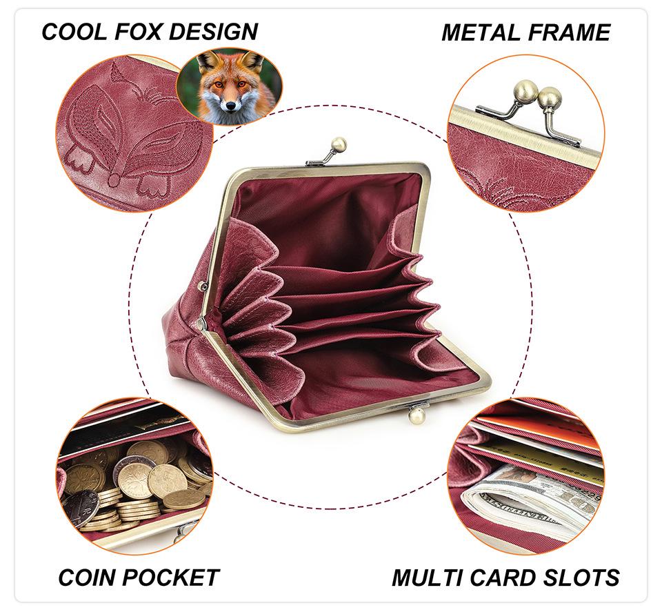 Black Angel Women's Wallet - Top Grain Cowhide, Embroidered, Genuine Leather, Iron Hinge, Multifunctional Compartments, Small & Casual.