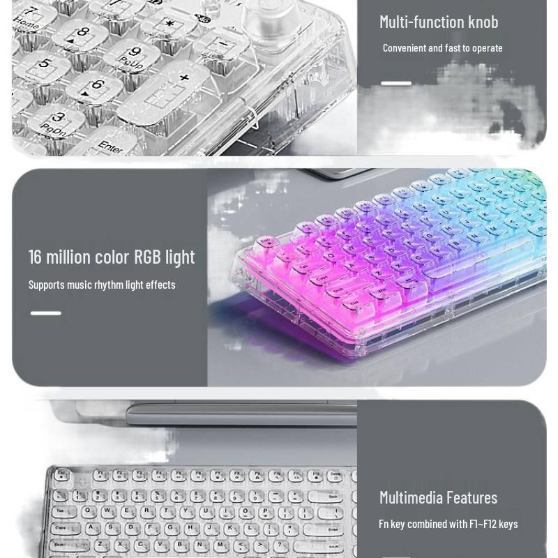 Z99 Transparent Crystal Wireless Bluetooth Keyboard and Mouse Set - Mechanical and Stylish for Girls' Office Use