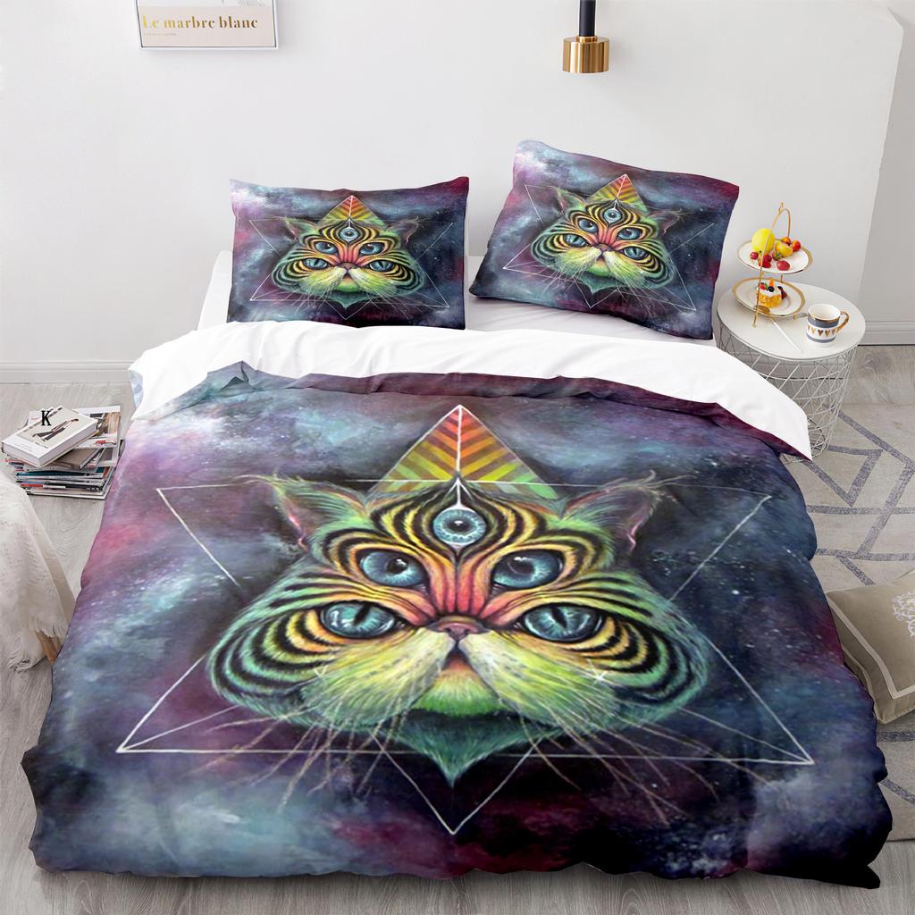 Cat Duvet Cover Set King Size Cute Cats Pattern Bedding Set Decorative Animal Polyester Comforter Cover with Pillowcases for Kid
