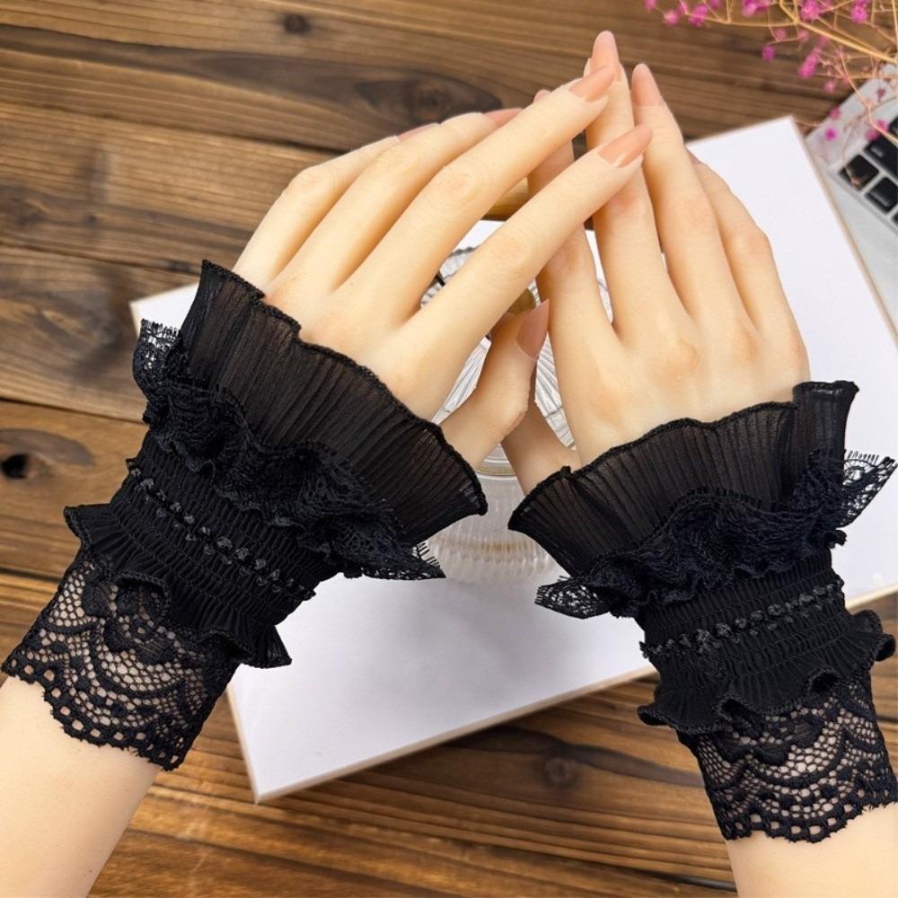 1Pair Elastic Detachable Sleeves Cuffs Sun Protection Dresses Sweater Decor Lace Cuffs Costume Accessory Sweet