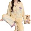 Set de pijama din bumbac aerat pentru femei: Cardigan cu mâneci lungi cu broderie - Casual și călduros pentru primăvară și toamnă