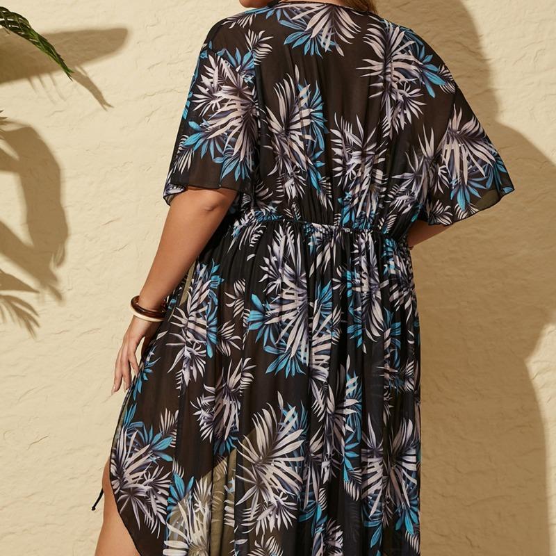 Kostium kąpielowy damski Plus Size z długim narzutką z siateczki Wyszczuplający Ochrona przeciwsłoneczna Kostium kąpielowy na wakacje